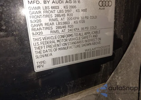 2017 Audi Q7 3.0T Premium z USA, uszkodzony, nr VIN WA1LAAF77HD026176